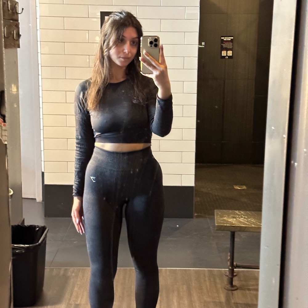 Gymshark Open Back Long Sleeve Crop Top Charcoal Medium Seamless Workout Top - Picture 6 of 6